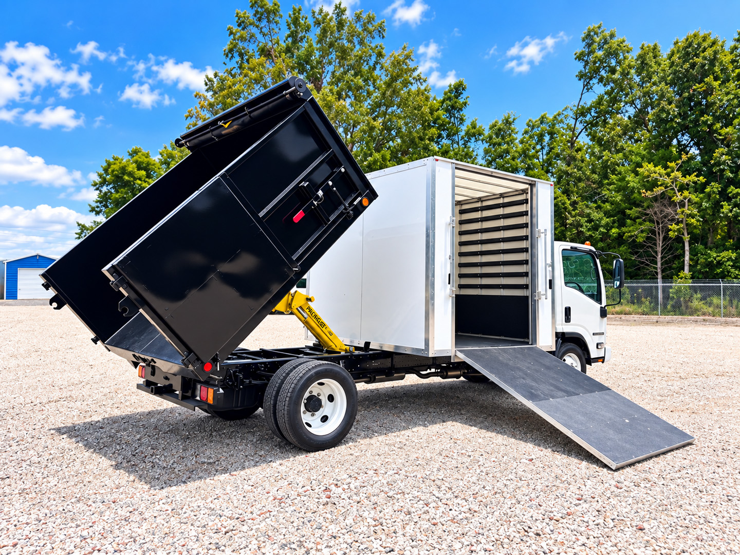 *NEW 2026 Isuzu NRR Gas 1U404, Single Cab SCT with 8′ Dump and 8′ Tool Shed and SR3200 Manual Side Ramp *SOLD*